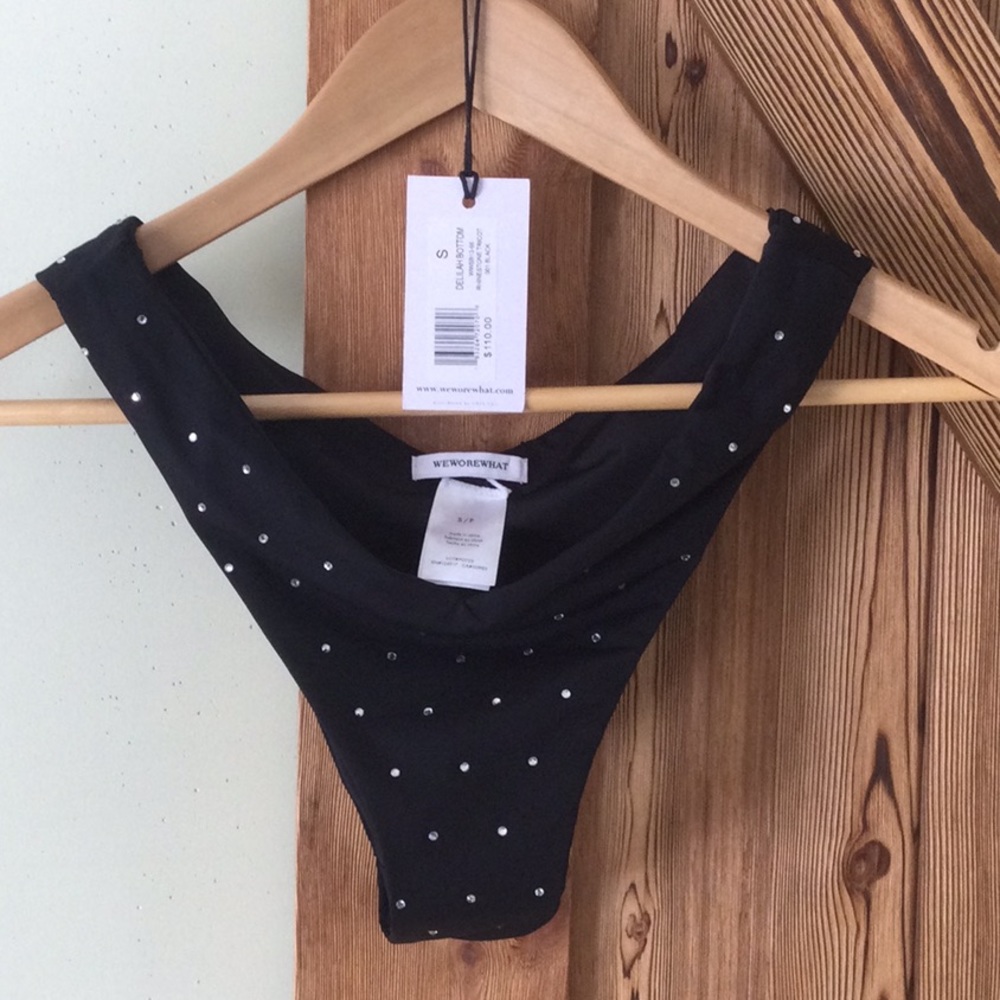 We Wore What Black Rhinestone V-front Brazilian Bottom!